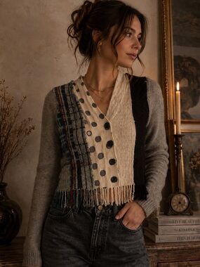 Charlie & Robin Wool Angora Boho Cropped Cardigan XS Eclectic Quirky Knit
